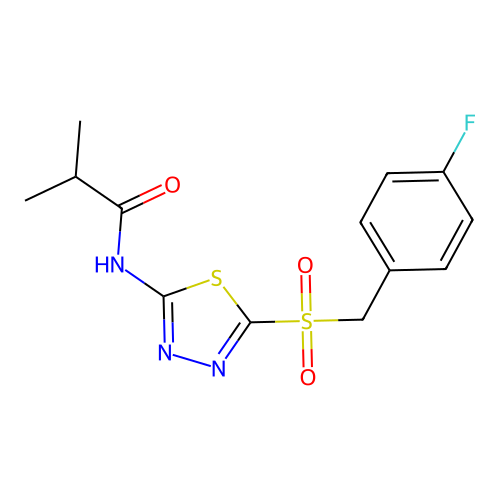 N-{5-[(4-fluorobenzyl)sulfonyl]-1,3,4-thiadiazol-2-yl}-2-methylpropanamide structure