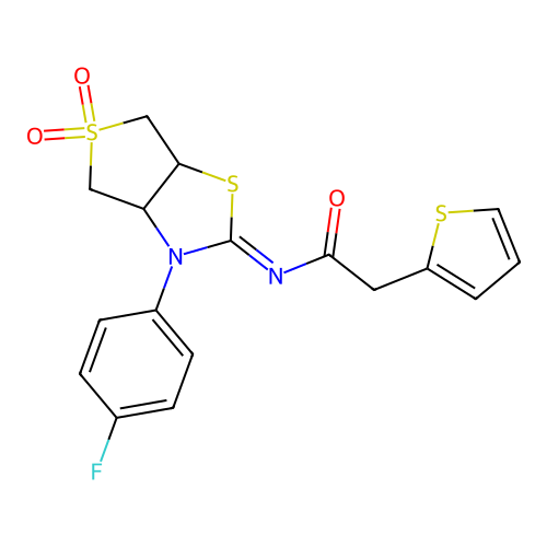 (Z)-N-(3-(4-fluorophenyl)-5,5-dioxidotetrahydrothieno[3,4-d]thiazol-2(3H)-ylidene)-2-(thiophen-2-yl)acetamide structure