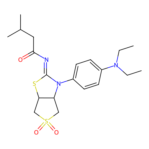 N-[(2Z)-3-[4-(diethylamino)phenyl]-5,5-dioxidotetrahydrothieno[3,4-d][1,3]thiazol-2(3H)-ylidene]-3-methylbutanamide structure
