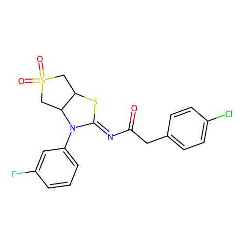 (Z)-2-(4-chlorophenyl)-N-(3-(3-fluorophenyl)-5,5-dioxidotetrahydrothieno[3,4-d]thiazol-2(3H)-ylidene)acetamide structure