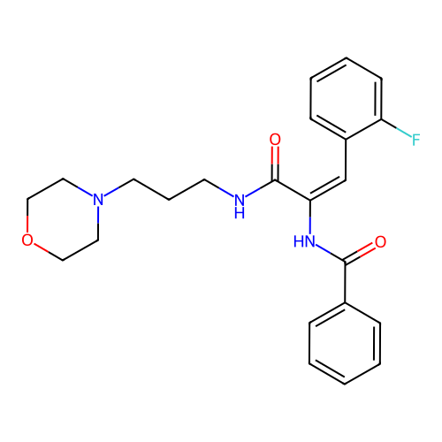 N-[2-(2-fluorophenyl)-1-(3-morpholin-4-ylpropylcarbamoyl)ethenyl]benzamide structure