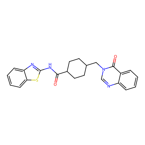 N-(1,3-benzothiazol-2-yl)-4-[(4-oxoquinazolin-3(4H)-yl)methyl]cyclohexanecarboxamide structure