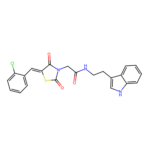 (Z)-N-(2-(1H-indol-3-yl)ethyl)-2-(5-(2-chlorobenzylidene)-2,4-dioxothiazolidin-3-yl)acetamide structure