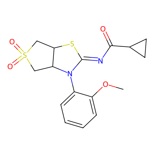 N-[(2Z)-3-(2-methoxyphenyl)-5,5-dioxidotetrahydrothieno[3,4-d][1,3]thiazol-2(3H)-ylidene]cyclopropanecarboxamide structure