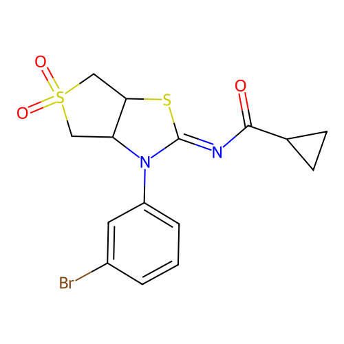 N-[(2Z)-3-(3-bromophenyl)-5,5-dioxidotetrahydrothieno[3,4-d][1,3]thiazol-2(3H)-ylidene]cyclopropanecarboxamide structure