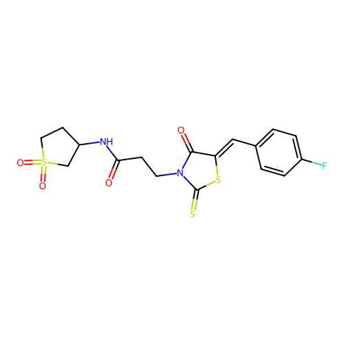 (Z)-N-(1,1-dioxidotetrahydrothiophen-3-yl)-3-(5-(4-fluorobenzylidene)-4-oxo-2-thioxothiazolidin-3-yl)propanamide structure