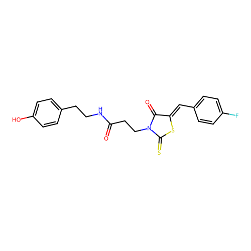 (Z)-3-(5-(4-fluorobenzylidene)-4-oxo-2-thioxothiazolidin-3-yl)-N-(4-hydroxyphenethyl)propanamide structure