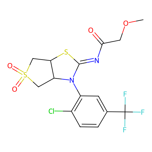 N-[(2Z)-3-[2-chloro-5-(trifluoromethyl)phenyl]-5,5-dioxidotetrahydrothieno[3,4-d][1,3]thiazol-2(3H)-ylidene]-2-methoxyacetamide structure