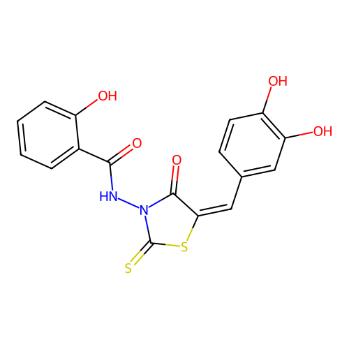 (E)-N-(5-(3,4-dihydroxybenzylidene)-4-oxo-2-thioxothiazolidin-3-yl)-2-hydroxybenzamide structure