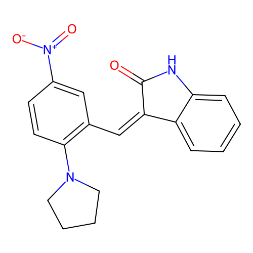 (3Z)-3-[5-nitro-2-(pyrrolidin-1-yl)benzylidene]-1,3-dihydro-2H-indol-2-one structure