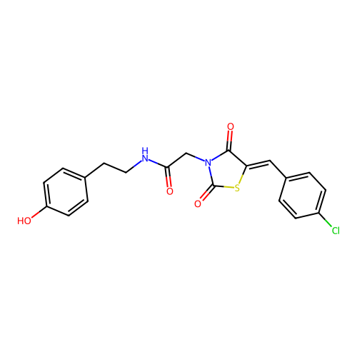 2-[(5Z)-5-(4-chlorobenzylidene)-2,4-dioxo-1,3-thiazolidin-3-yl]-N-[2-(4-hydroxyphenyl)ethyl]acetamide structure