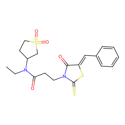 (Z)-3-(5-benzylidene-4-oxo-2-thioxothiazolidin-3-yl)-N-(1,1-dioxidotetrahydrothiophen-3-yl)-N-ethylpropanamide structure