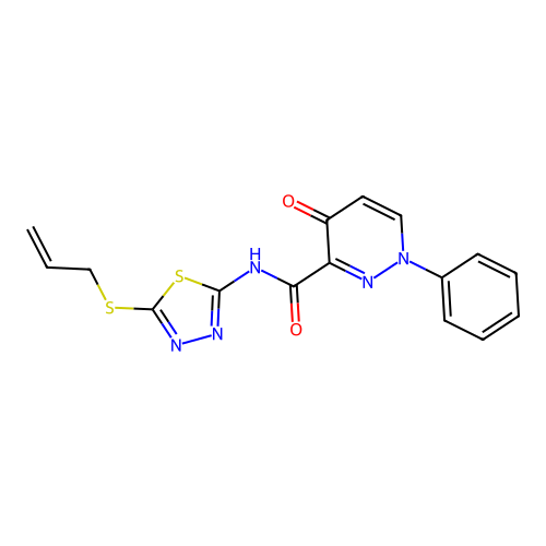 4-oxo-1-phenyl-N-[5-(prop-2-en-1-ylsulfanyl)-1,3,4-thiadiazol-2-yl]-1,4-dihydropyridazine-3-carboxamide structure