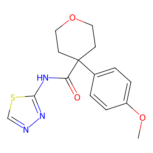 4-(4-methoxyphenyl)-N-(1,3,4-thiadiazol-2-yl)oxane-4-carboxamide structure