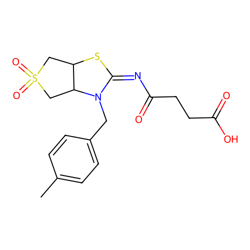 4-{[(2Z)-3-(4-methylbenzyl)-5,5-dioxidotetrahydrothieno[3,4-d][1,3]thiazol-2(3H)-ylidene]amino}-4-oxobutanoic acid structure