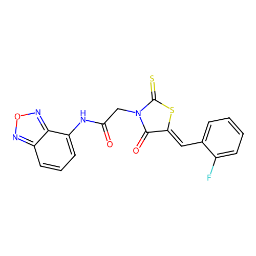 (Z)-N-(benzo[c][1,2,5]oxadiazol-4-yl)-2-(5-(2-fluorobenzylidene)-4-oxo-2-thioxothiazolidin-3-yl)acetamide structure
