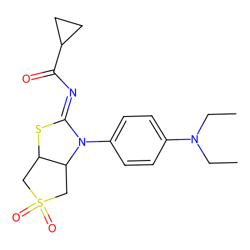 N-[(2Z)-3-[4-(diethylamino)phenyl]-5,5-dioxidotetrahydrothieno[3,4-d][1,3]thiazol-2(3H)-ylidene]cyclopropanecarboxamide structure