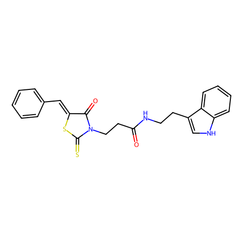 (Z)-N-(2-(1H-indol-3-yl)ethyl)-3-(5-benzylidene-4-oxo-2-thioxothiazolidin-3-yl)propanamide structure