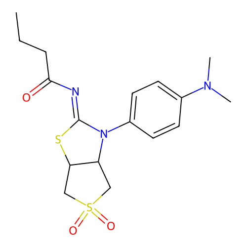 N-[(2Z)-3-[4-(dimethylamino)phenyl]-5,5-dioxidotetrahydrothieno[3,4-d][1,3]thiazol-2(3H)-ylidene]butanamide structure