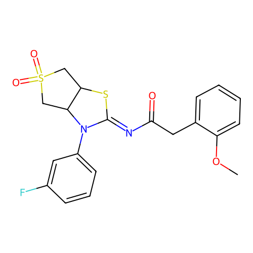 (Z)-N-(3-(3-fluorophenyl)-5,5-dioxidotetrahydrothieno[3,4-d]thiazol-2(3H)-ylidene)-2-(2-methoxyphenyl)acetamide structure