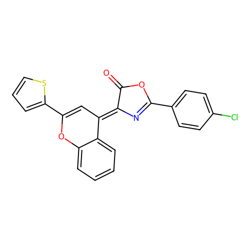 (4Z)-2-(4-chlorophenyl)-4-(2-thiophen-2-ylchromen-4-ylidene)-1,3-oxazol-5-one structure