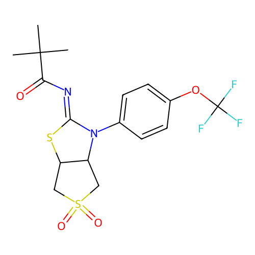 N-[(2Z)-5,5-dioxido-3-[4-(trifluoromethoxy)phenyl]tetrahydrothieno[3,4-d][1,3]thiazol-2(3H)-ylidene]-2,2-dimethylpropanamide structure