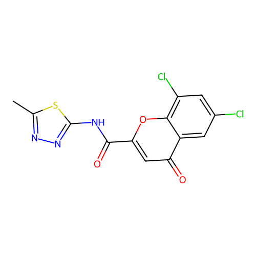 6,8-dichloro-N-(5-methyl-1,3,4-thiadiazol-2-yl)-4-oxo-4H-chromene-2-carboxamide structure