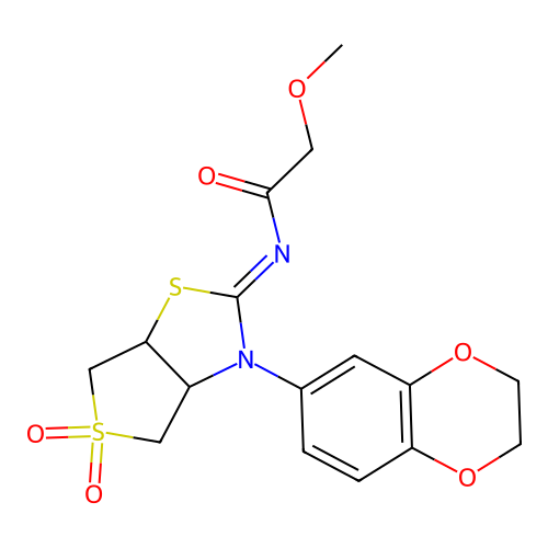 (Z)-N-(3-(2,3-dihydrobenzo[b][1,4]dioxin-6-yl)-5,5-dioxidotetrahydrothieno[3,4-d]thiazol-2(3H)-ylidene)-2-methoxyacetamide structure