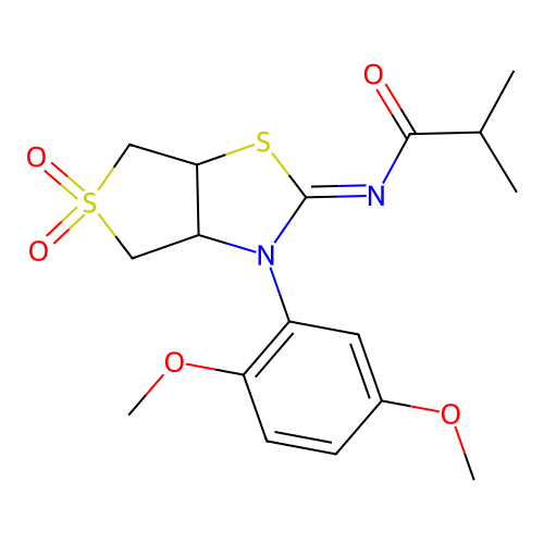 N-[(2Z)-3-(2,5-dimethoxyphenyl)-5,5-dioxidotetrahydrothieno[3,4-d][1,3]thiazol-2(3H)-ylidene]-2-methylpropanamide structure