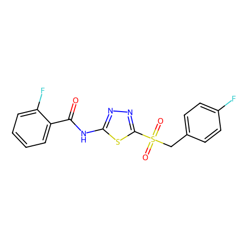 2-fluoro-N-{5-[(4-fluorobenzyl)sulfonyl]-1,3,4-thiadiazol-2-yl}benzamide structure