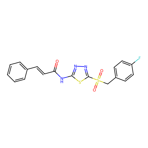 (2E)-N-{5-[(4-fluorobenzyl)sulfonyl]-1,3,4-thiadiazol-2-yl}-3-phenylprop-2-enamide structure