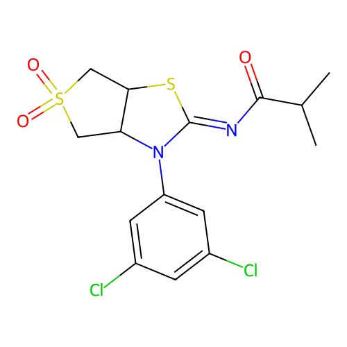 (Z)-N-(3-(3,5-dichlorophenyl)-5,5-dioxidotetrahydrothieno[3,4-d]thiazol-2(3H)-ylidene)isobutyramide structure