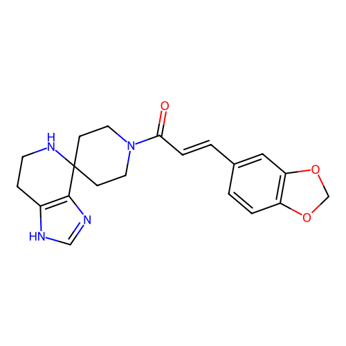 (2E)-3-(1,3-benzodioxol-5-yl)-1-(3,5,6,7-tetrahydro-1'H-spiro[imidazo[4,5-c]pyridine-4,4'-piperidin]-1'-yl)prop-2-en-1-one structure