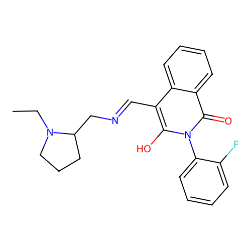 4-[[(1-ethylpyrrolidin-2-yl)methylamino]methylidene]-2-(2-fluorophenyl)isoquinoline-1,3-dione structure