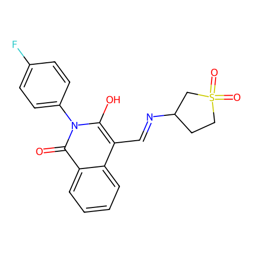 4-[[(1,1-dioxothiolan-3-yl)amino]methylidene]-2-(4-fluorophenyl)isoquinoline-1,3-dione structure