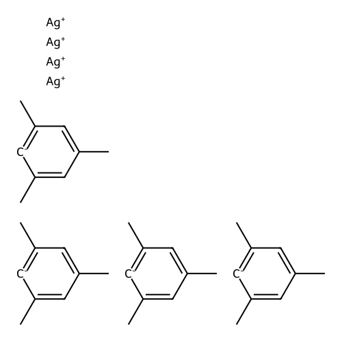 Tetrasilver;tetrakis(1,3,5-trimethylbenzene-6-ide) structure