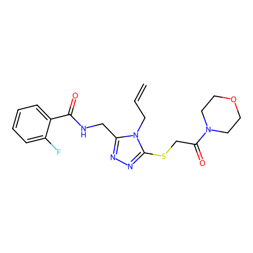 2-fluoro-N-[[5-(2-morpholin-4-yl-2-oxoethyl)sulfanyl-4-prop-2-enyl-1,2,4-triazol-3-yl]methyl]benzamide structure