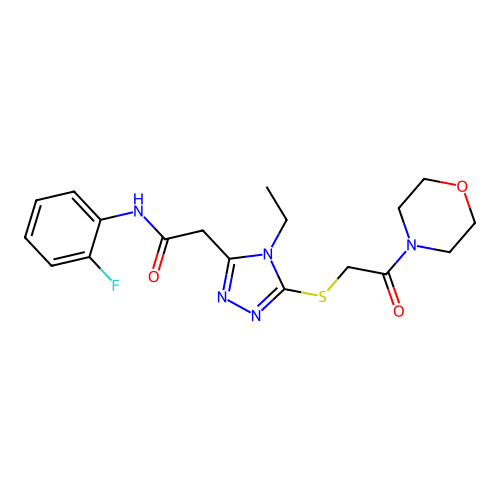 2-(4-ethyl-5-{[2-(morpholin-4-yl)-2-oxoethyl]sulfanyl}-4H-1,2,4-triazol-3-yl)-N-(2-fluorophenyl)acetamide structure