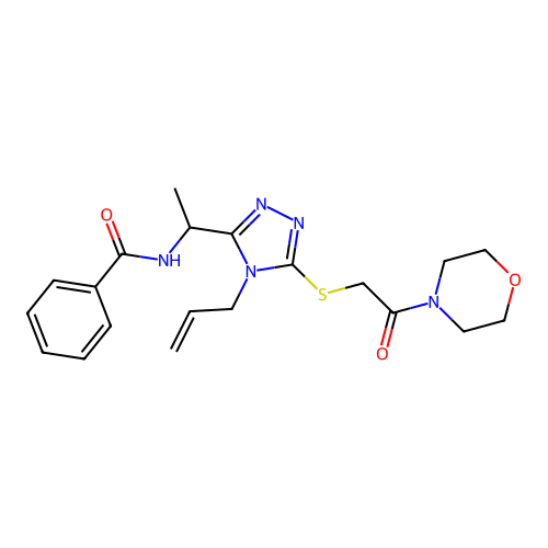 N-[1-[5-(2-morpholin-4-yl-2-oxoethyl)sulfanyl-4-prop-2-enyl-1,2,4-triazol-3-yl]ethyl]benzamide structure