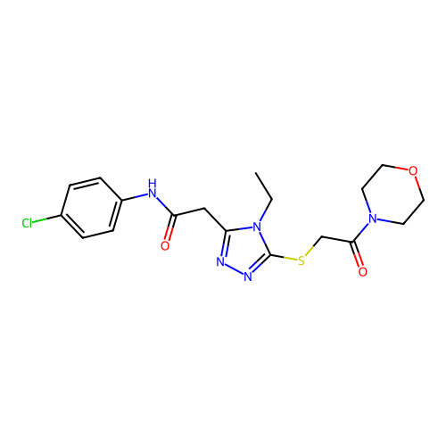 N-(4-chlorophenyl)-2-(4-ethyl-5-{[2-(morpholin-4-yl)-2-oxoethyl]sulfanyl}-4H-1,2,4-triazol-3-yl)acetamide structure