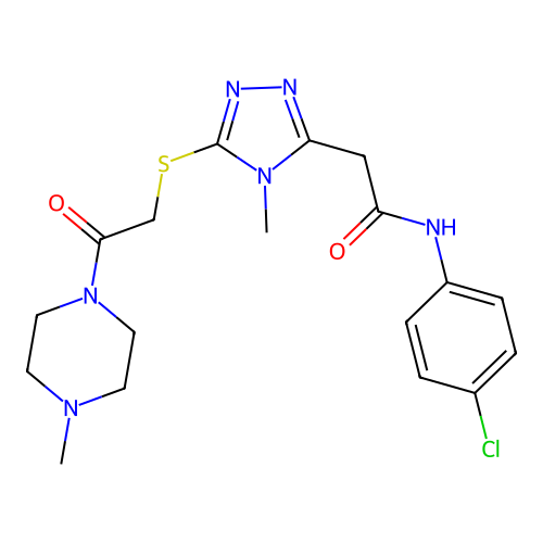 N-(4-chlorophenyl)-2-(4-methyl-5-{[2-(4-methylpiperazin-1-yl)-2-oxoethyl]sulfanyl}-4H-1,2,4-triazol-3-yl)acetamide structure