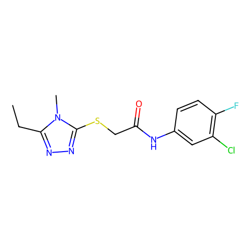 N-(3-chloro-4-fluorophenyl)-2-[(5-ethyl-4-methyl-1,2,4-triazol-3-yl)sulfanyl]acetamide structure