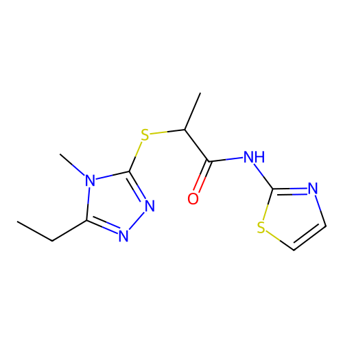 2-[(5-ethyl-4-methyl-1,2,4-triazol-3-yl)sulfanyl]-N-(1,3-thiazol-2-yl)propanamide structure