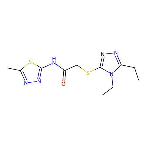 2-[(4,5-diethyl-1,2,4-triazol-3-yl)sulfanyl]-N-(5-methyl-1,3,4-thiadiazol-2-yl)acetamide structure