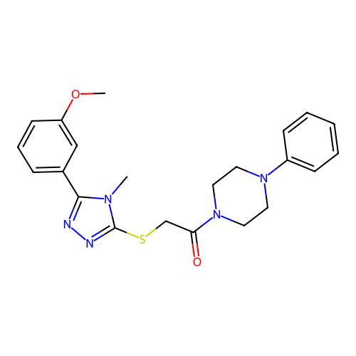 2-[[5-(3-methoxyphenyl)-4-methyl-1,2,4-triazol-3-yl]sulfanyl]-1-(4-phenylpiperazin-1-yl)ethanone structure