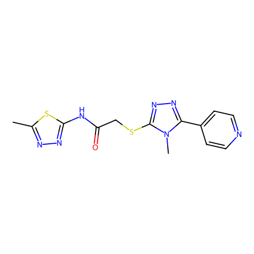 2-[(4-methyl-5-pyridin-4-yl-1,2,4-triazol-3-yl)sulfanyl]-N-(5-methyl-1,3,4-thiadiazol-2-yl)acetamide structure