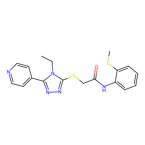 2-[(4-ethyl-5-pyridin-4-yl-1,2,4-triazol-3-yl)sulfanyl]-N-(2-methylsulfanylphenyl)acetamide structure