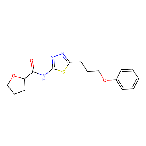 N-[5-(3-phenoxypropyl)-1,3,4-thiadiazol-2-yl]oxolane-2-carboxamide structure