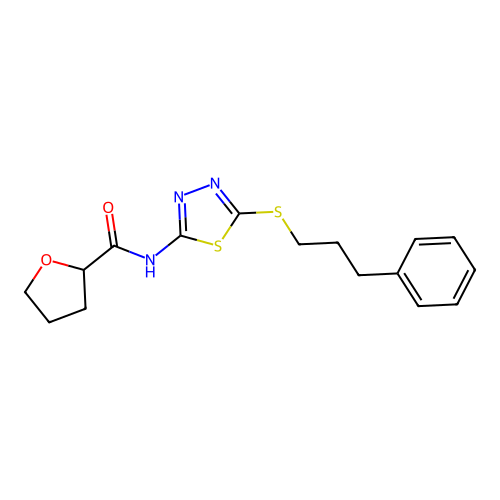 N-[5-(3-phenylpropylsulfanyl)-1,3,4-thiadiazol-2-yl]oxolane-2-carboxamide structure