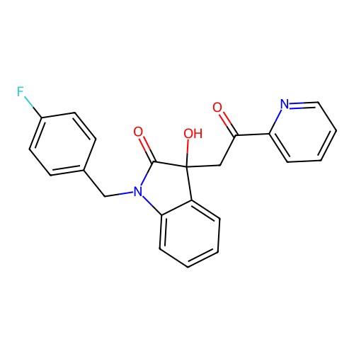 1-[(4-Fluorophenyl)methyl]-3-hydroxy-3-(2-oxo-2-pyridin-2-ylethyl)indol-2-one structure